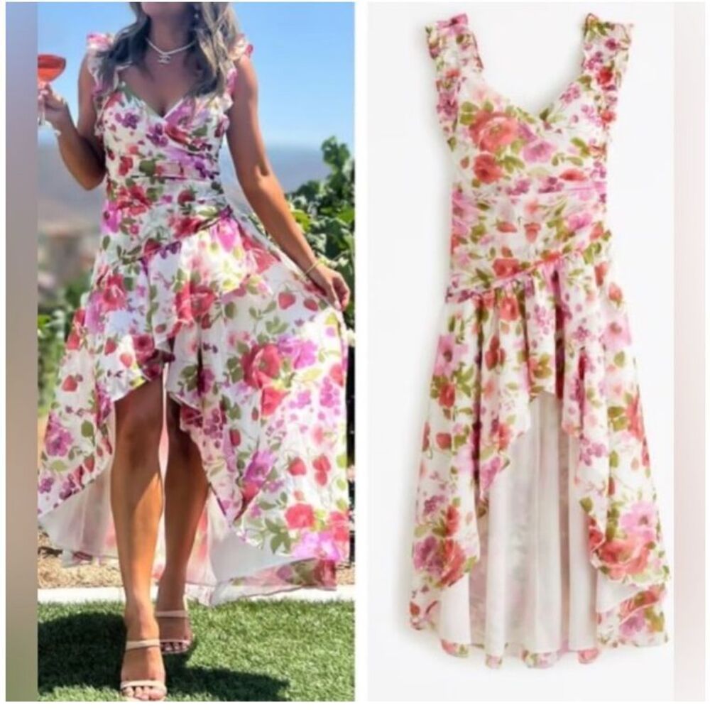Abercrombie & Fitch Floral High Low Dress in Pink and Green Size XXLP NWOT